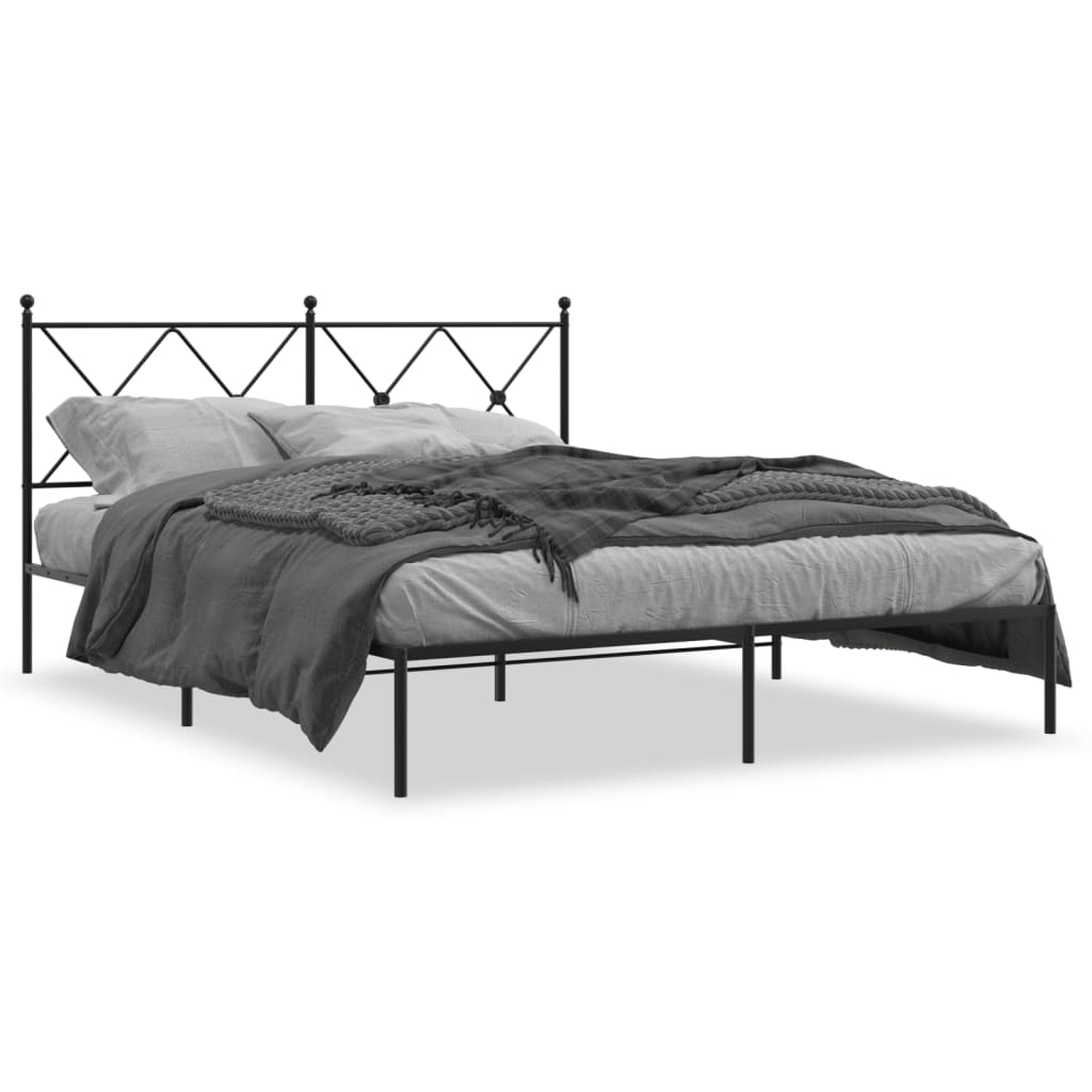 Metal Bed Frame without Mattress with Headboard Black 59.1"x78.7"