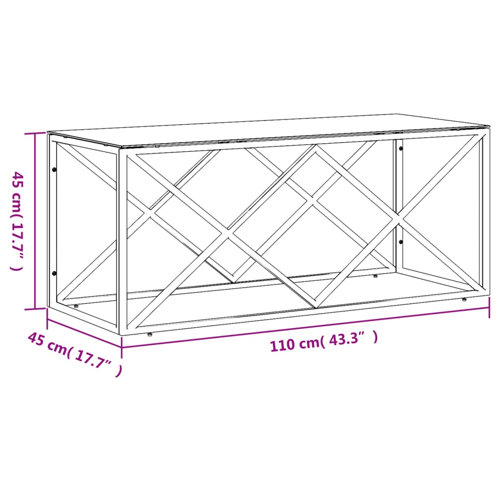 Coffee Table 43.3"x17.7"x17.7" Stainless Steel and Glass