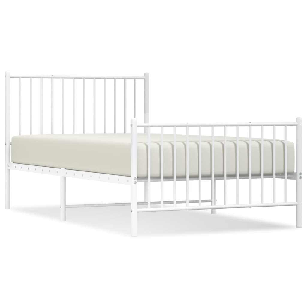 Metal Bed Frame without Mattress with Footboard White 39.4"x74.8"