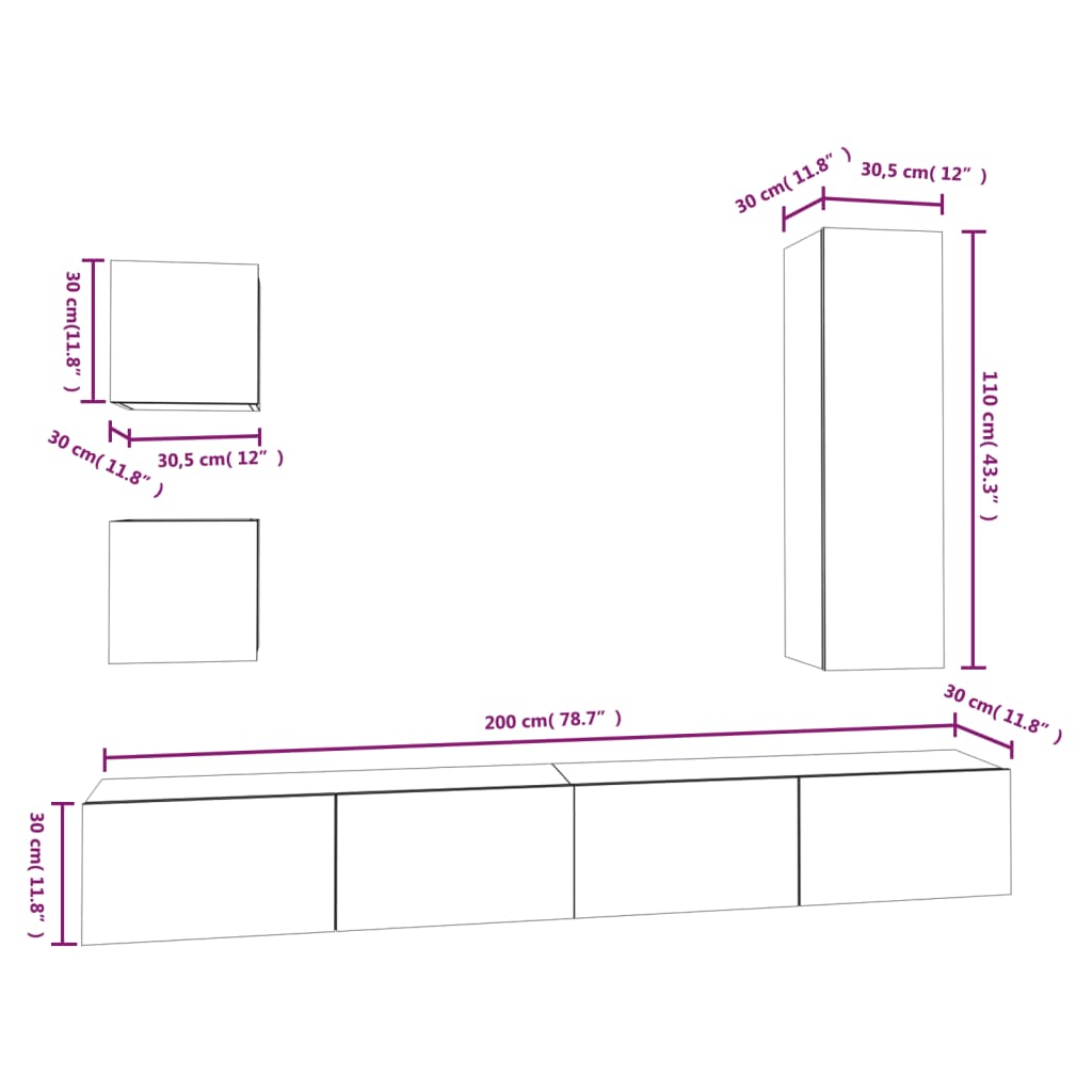 5 Piece TV Stand Set White Engineered Wood