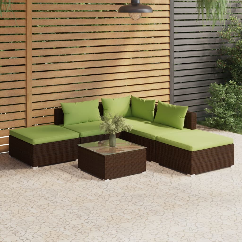 6 Piece Patio Lounge Set with Cushions Poly Rattan Brown