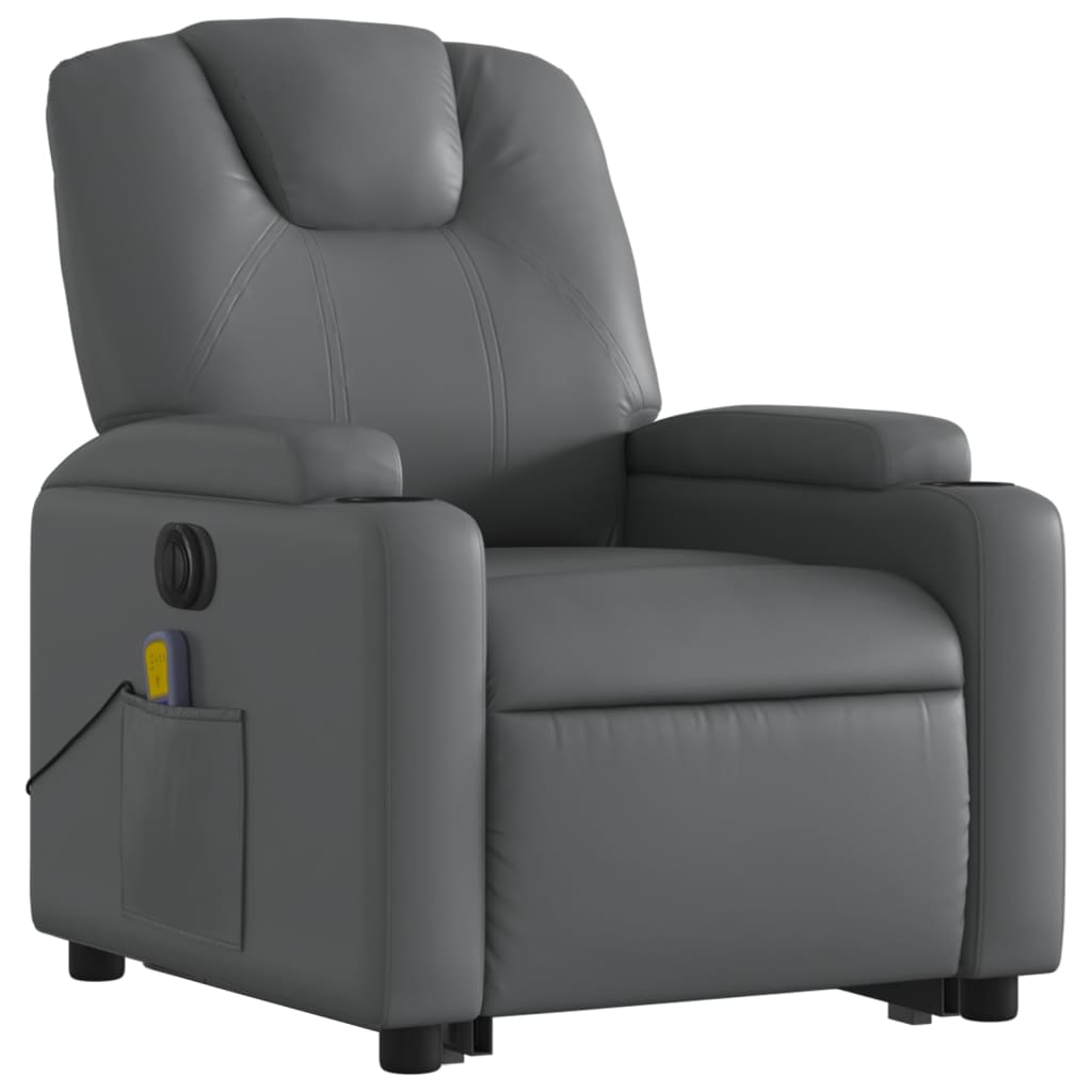 Electric Stand up Massage Recliner Chair Gray Faux Leather