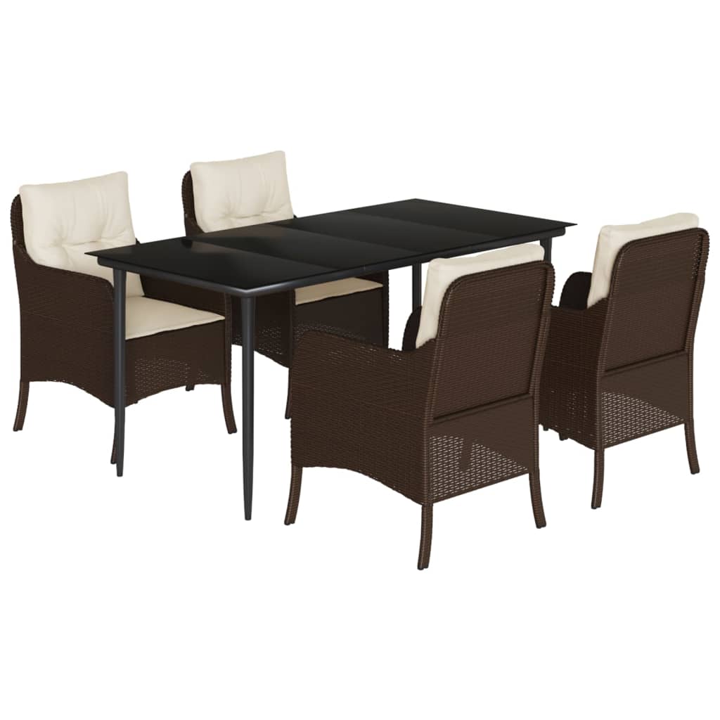 5 Piece Patio Dining Set with Cushions Brown Poly Rattan