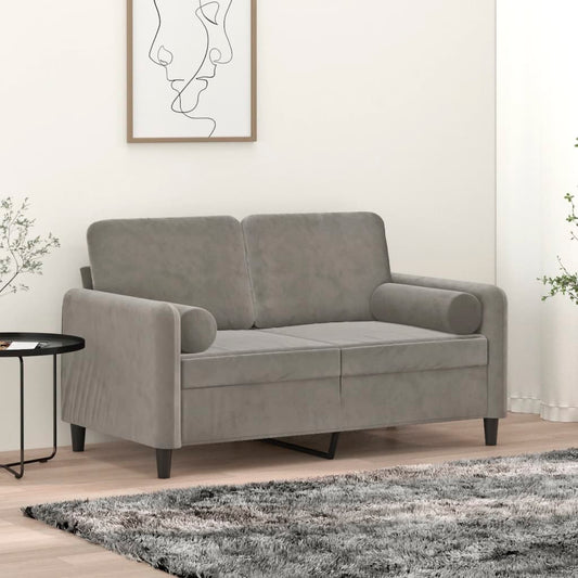 2-Seater Sofa with Pillows&Cushions Light Gray 47.2" Velvet