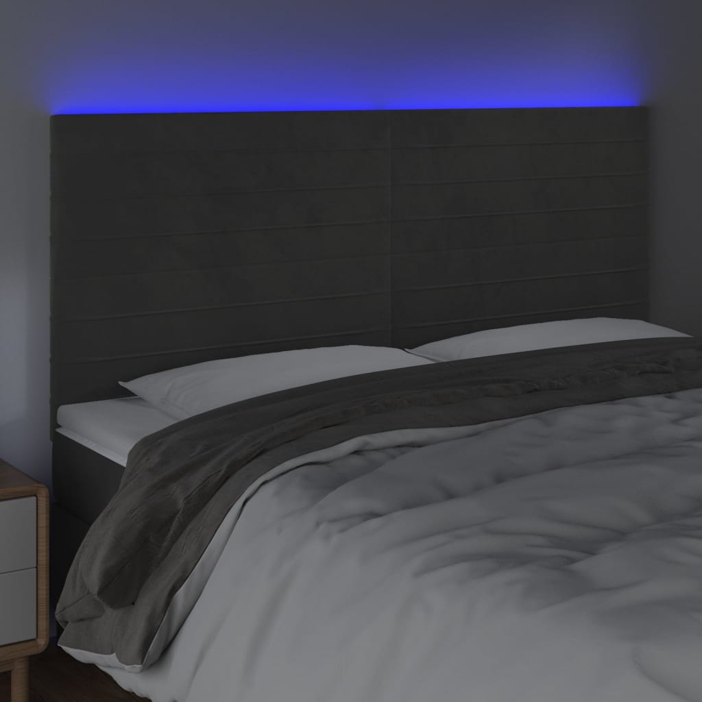 LED Headboard Dark Gray 63"x2"x46.5"/50.4" Velvet