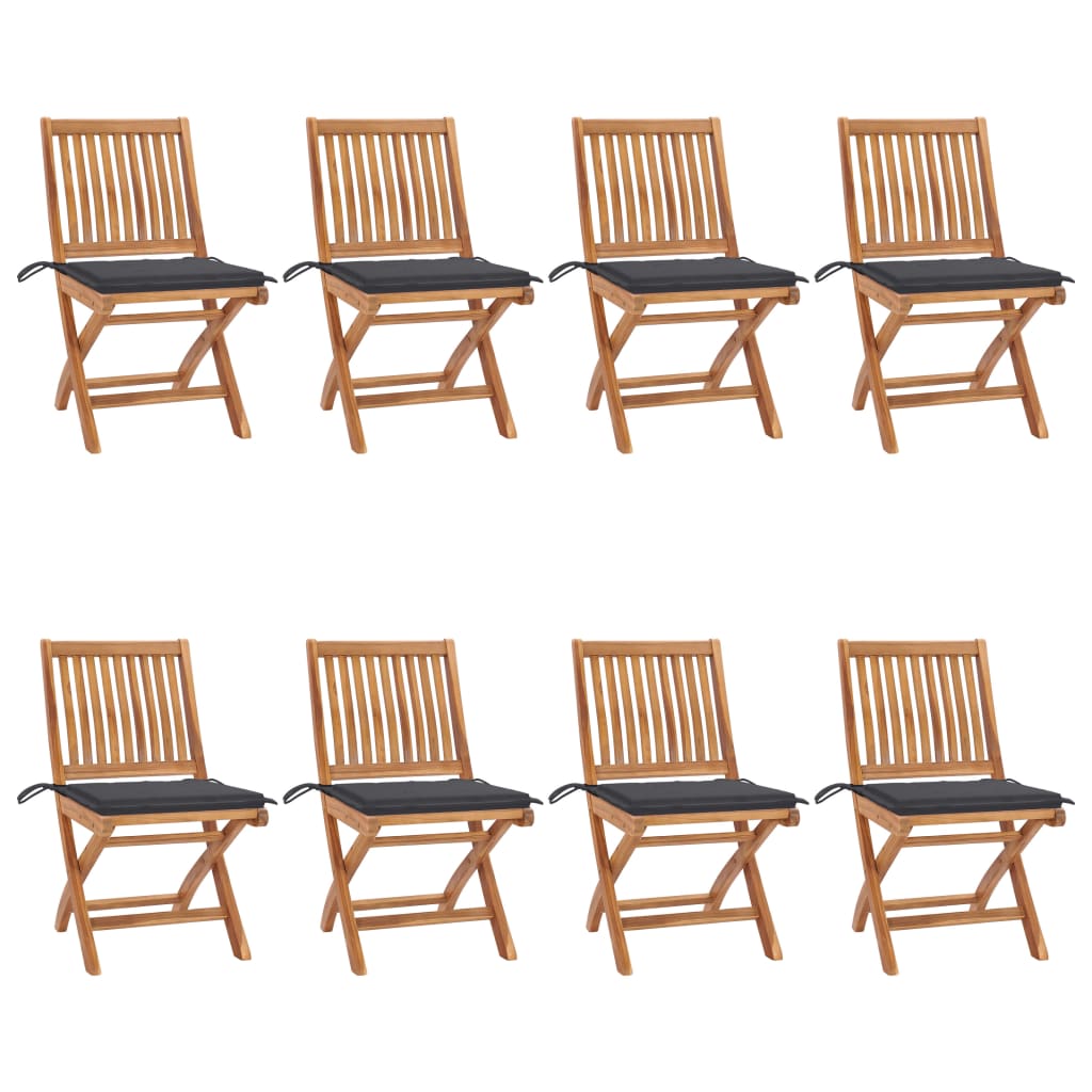 Folding Patio Chairs with Cushions 8 pcs Solid Teak Wood