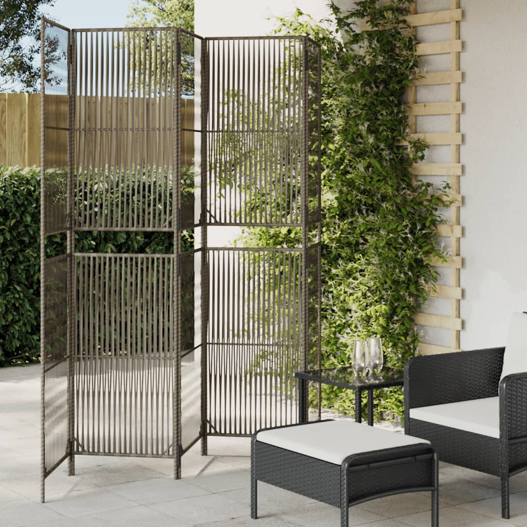 Room Divider 5 Panels Gray Poly Rattan