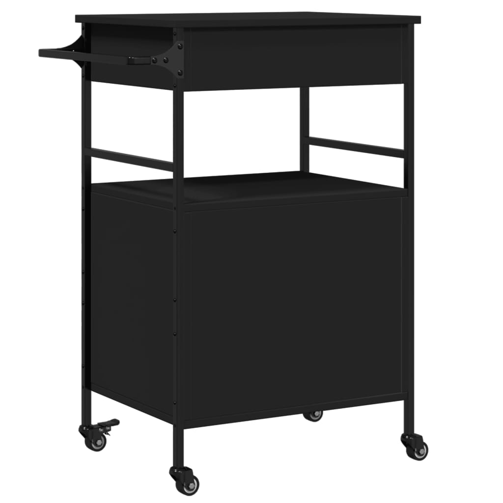 Kitchen Trolley Black 22"x16.9"x35.2" Engineered Wood