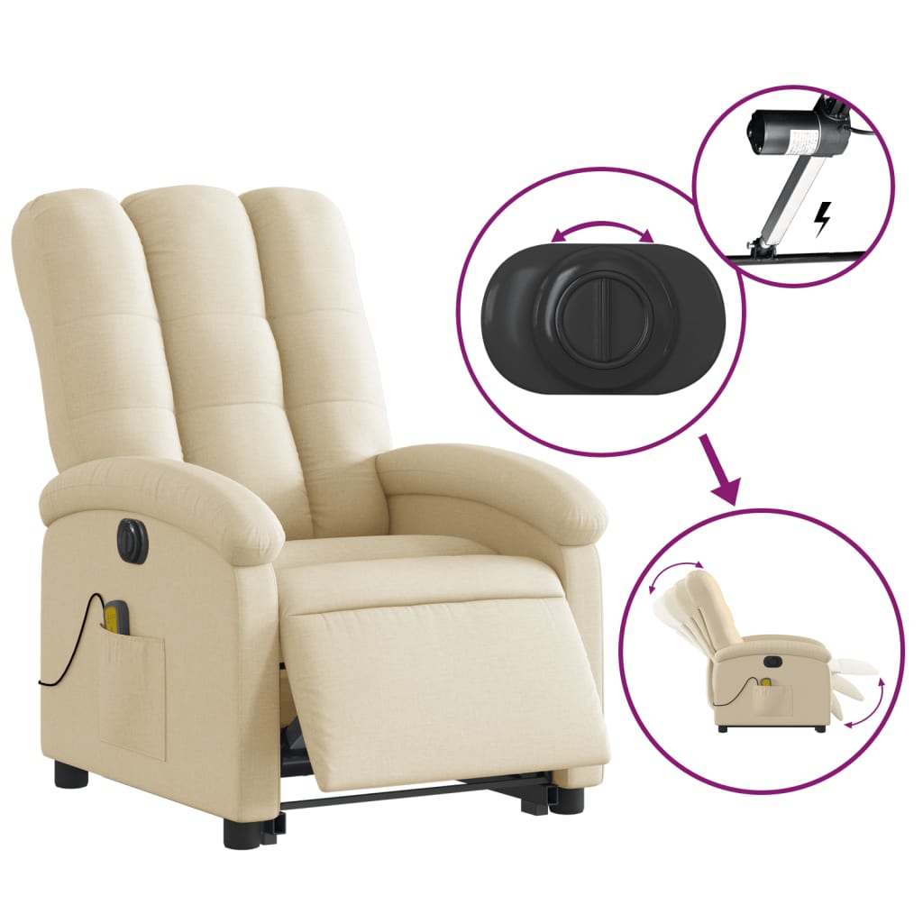 Electric Stand up Massage Recliner Chair Cream Fabric