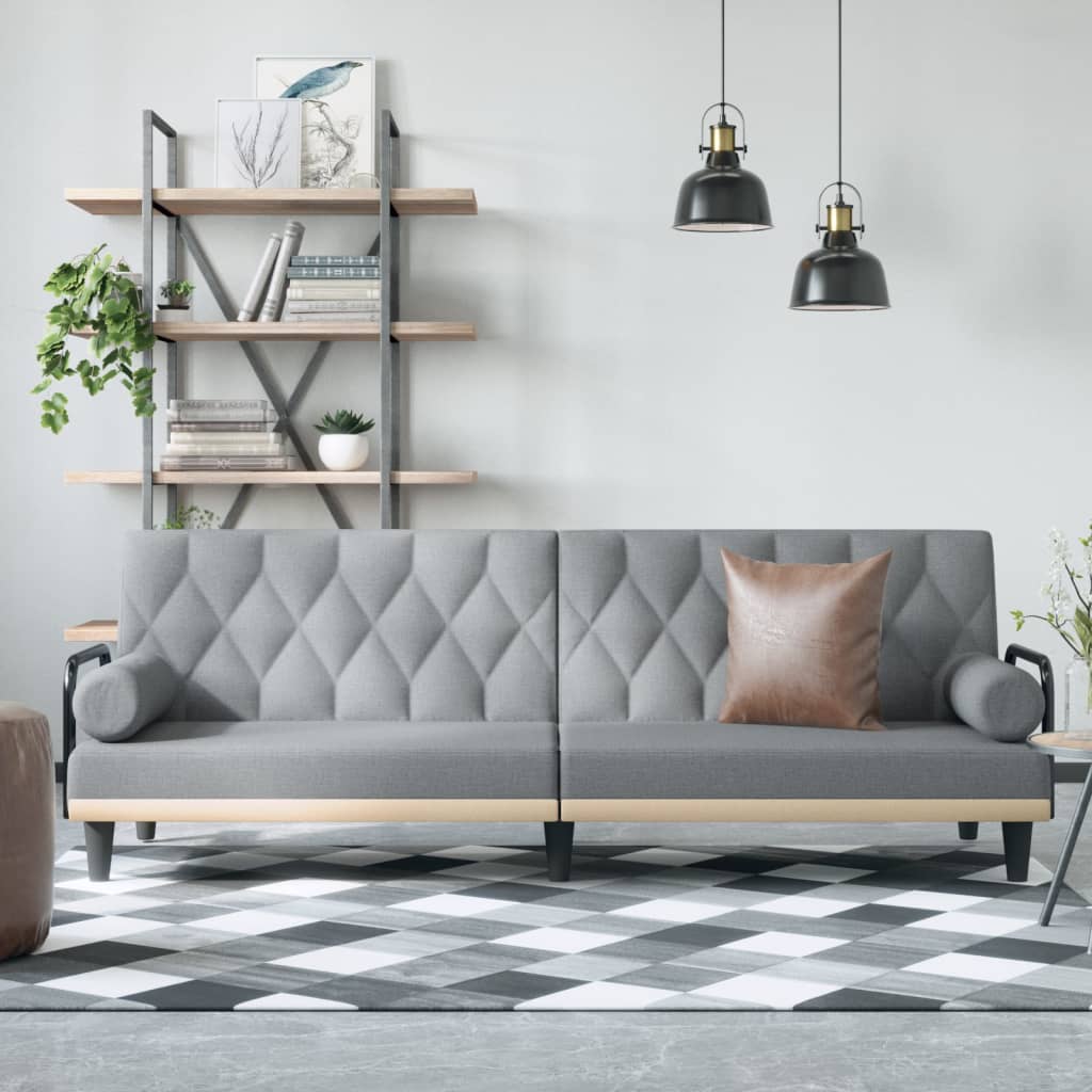 Sofa Bed with Armrests Light Gray Fabric