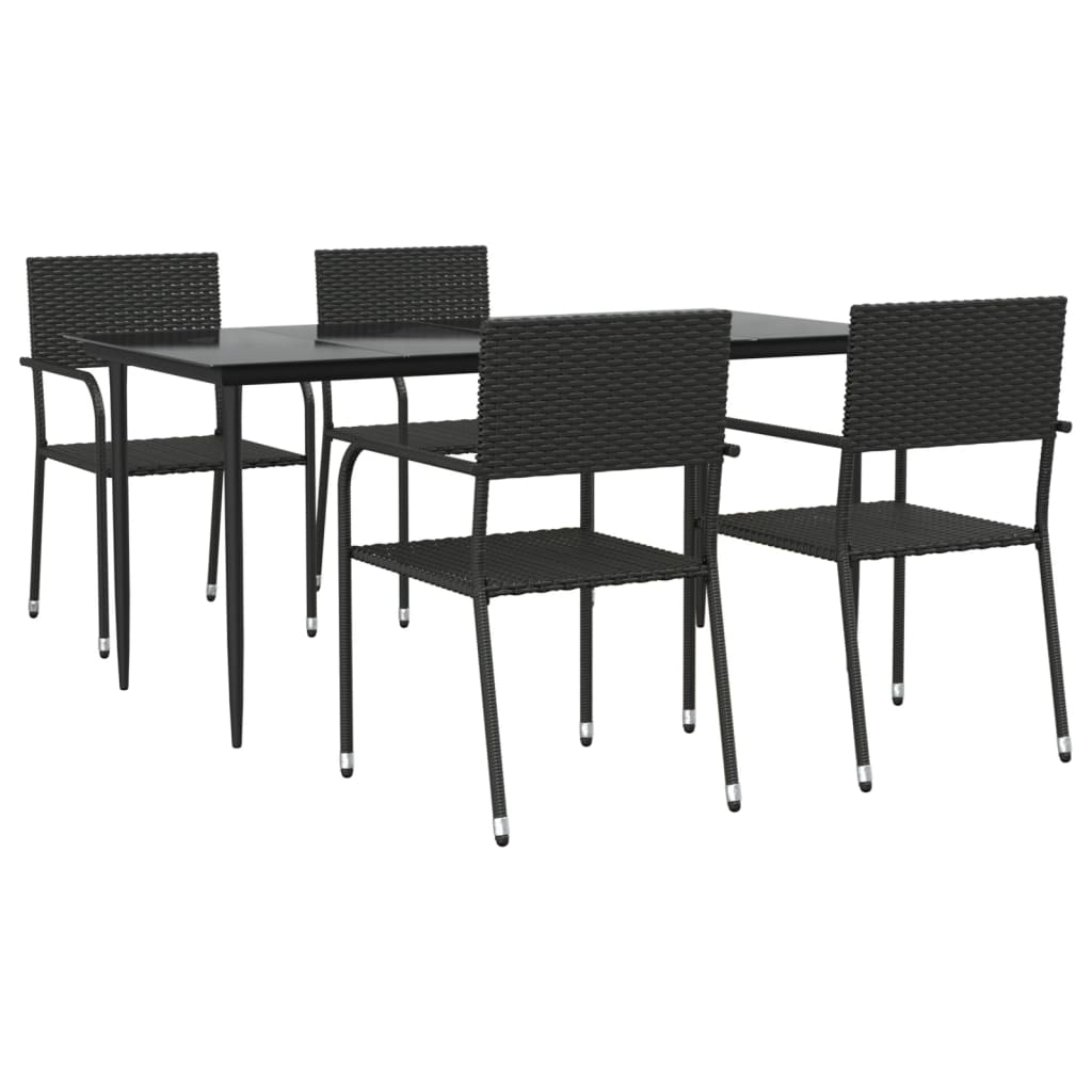 5 Piece Patio Dining Set Black Poly Rattan