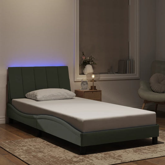 Bed Frame with LED without Mattress Light Gray 39.4"x79.9" Velvet