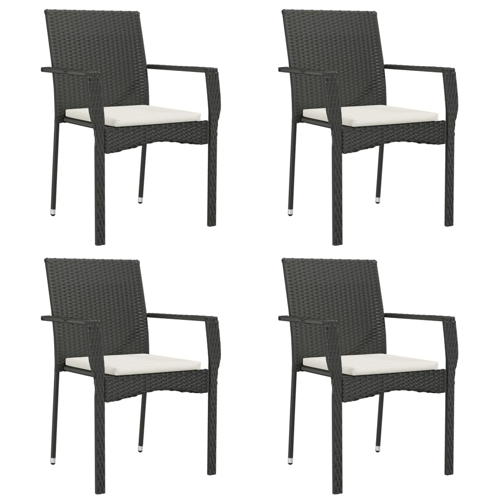 5 Piece Patio Dining Set with Cushions Black Poly Rattan