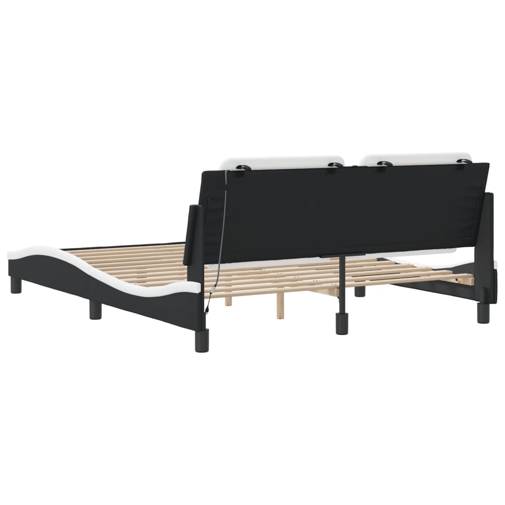 Bed Frame with LED without Mattress Black and White 59.8"x79.9"