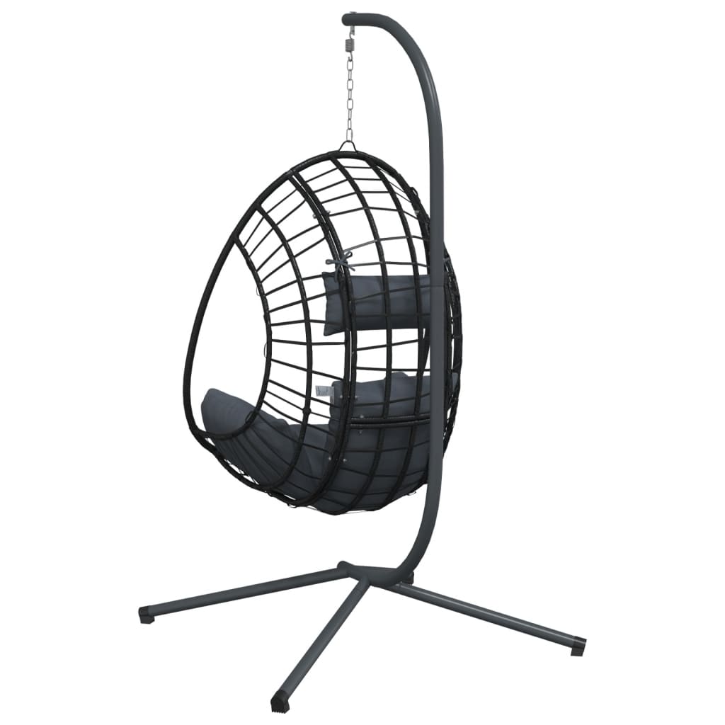 Hanging Egg Chair with Stand Anthracite Rattan and Steel