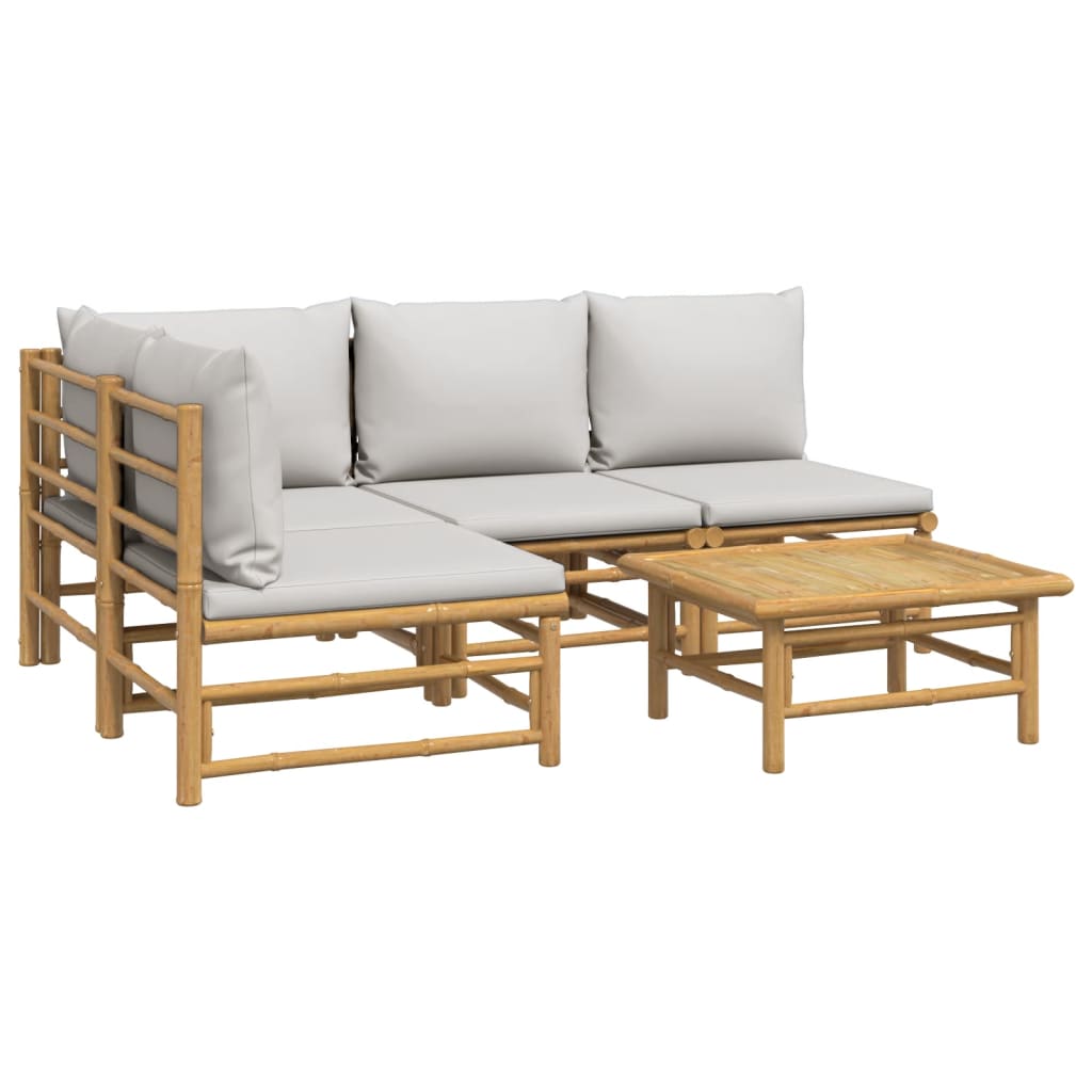 5 Piece Patio Lounge Set with Light Gray Cushions Bamboo