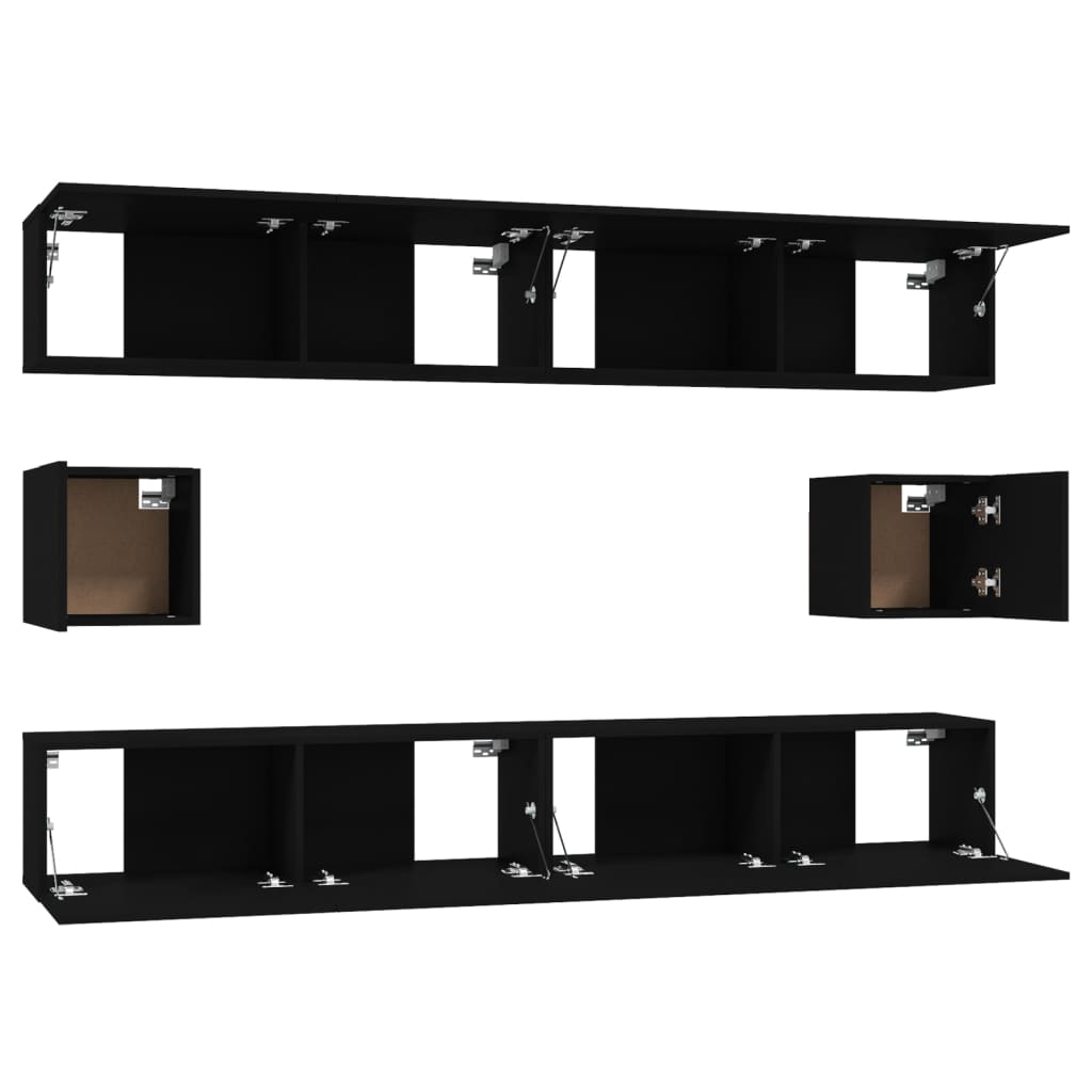 6 Piece TV Stand Set Black Engineered Wood