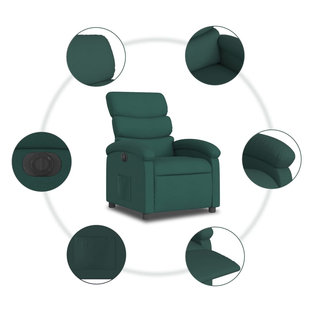 Electric Recliner Chair Dark Green Fabric