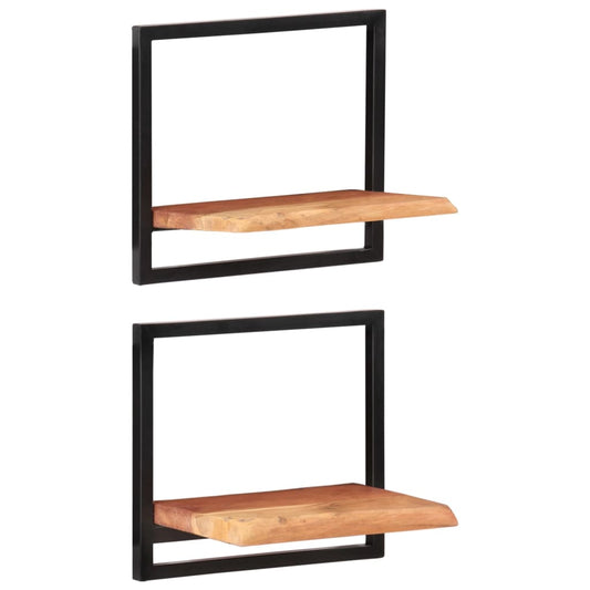 Wall Shelves 2 pcs 15.7"x9.4"x13.8" Solid Wood Acacia and Steel