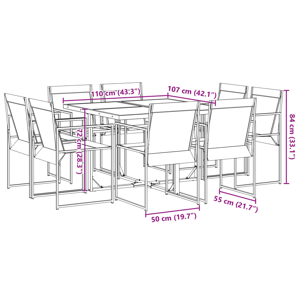 9 Piece Patio Dining Set Black Textilene