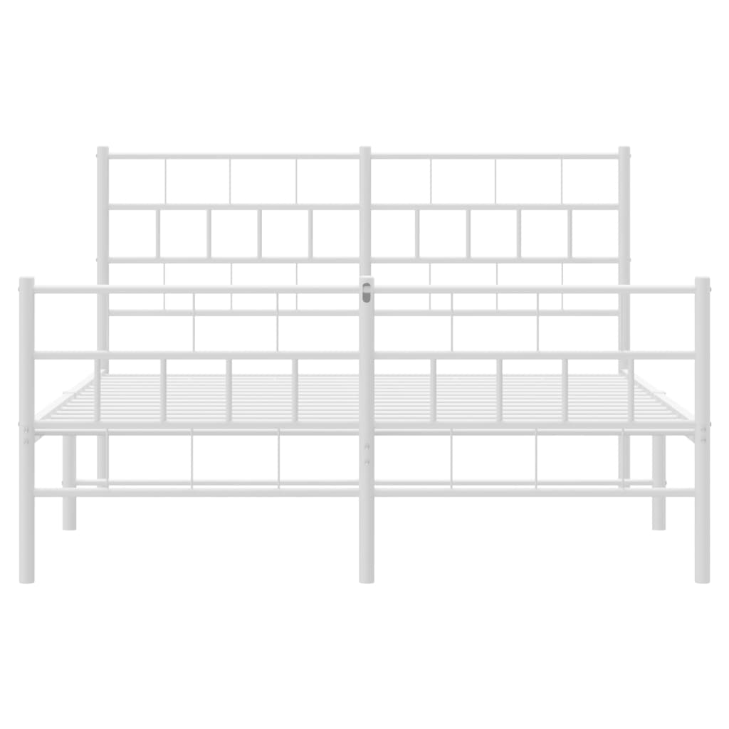 Metal Bed Frame without Mattress with Footboard White 53.1"x74.8"