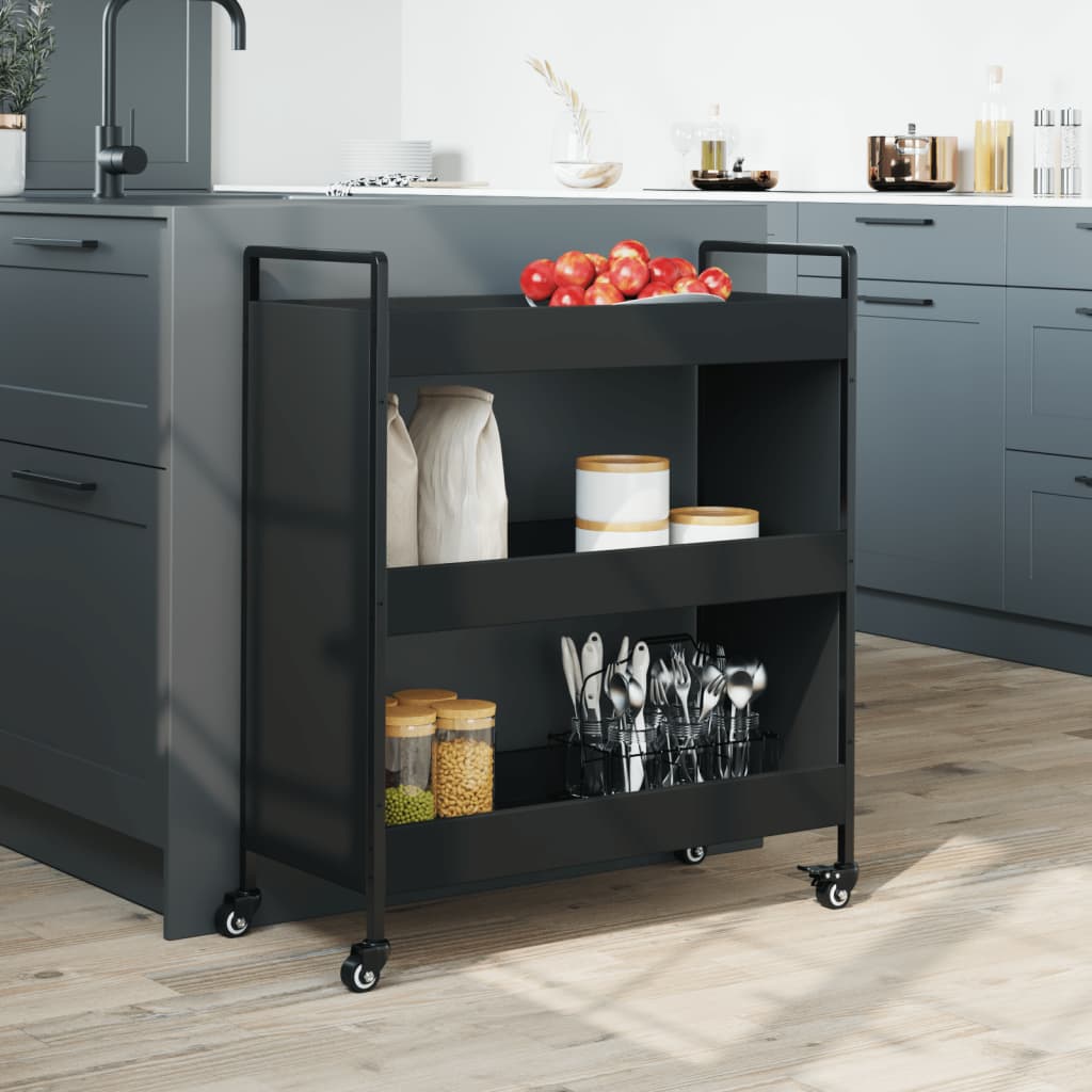 Kitchen Trolley Black 27.6"x11.8"x32.3" Engineered Wood