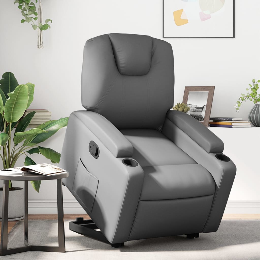 Stand up Recliner Chair Gray Faux Leather