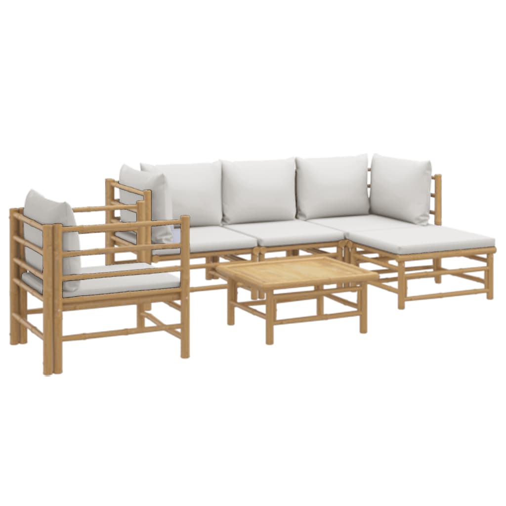 6 Piece Patio Lounge Set with Light Gray Cushions Bamboo