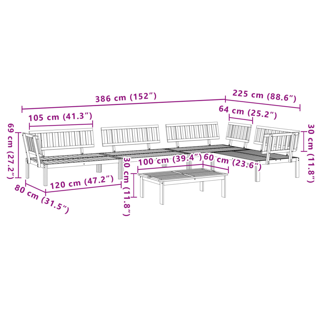 5 Piece Patio Pallet Sofa Set Solid Wood Acacia