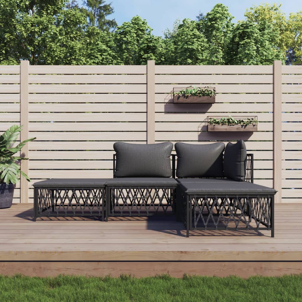 4 Piece Patio Lounge Set with Cushions Anthracite Steel