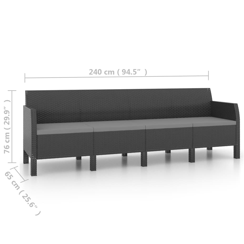 4-Seater Patio Sofa with Cushions Anthracite PP Rattan