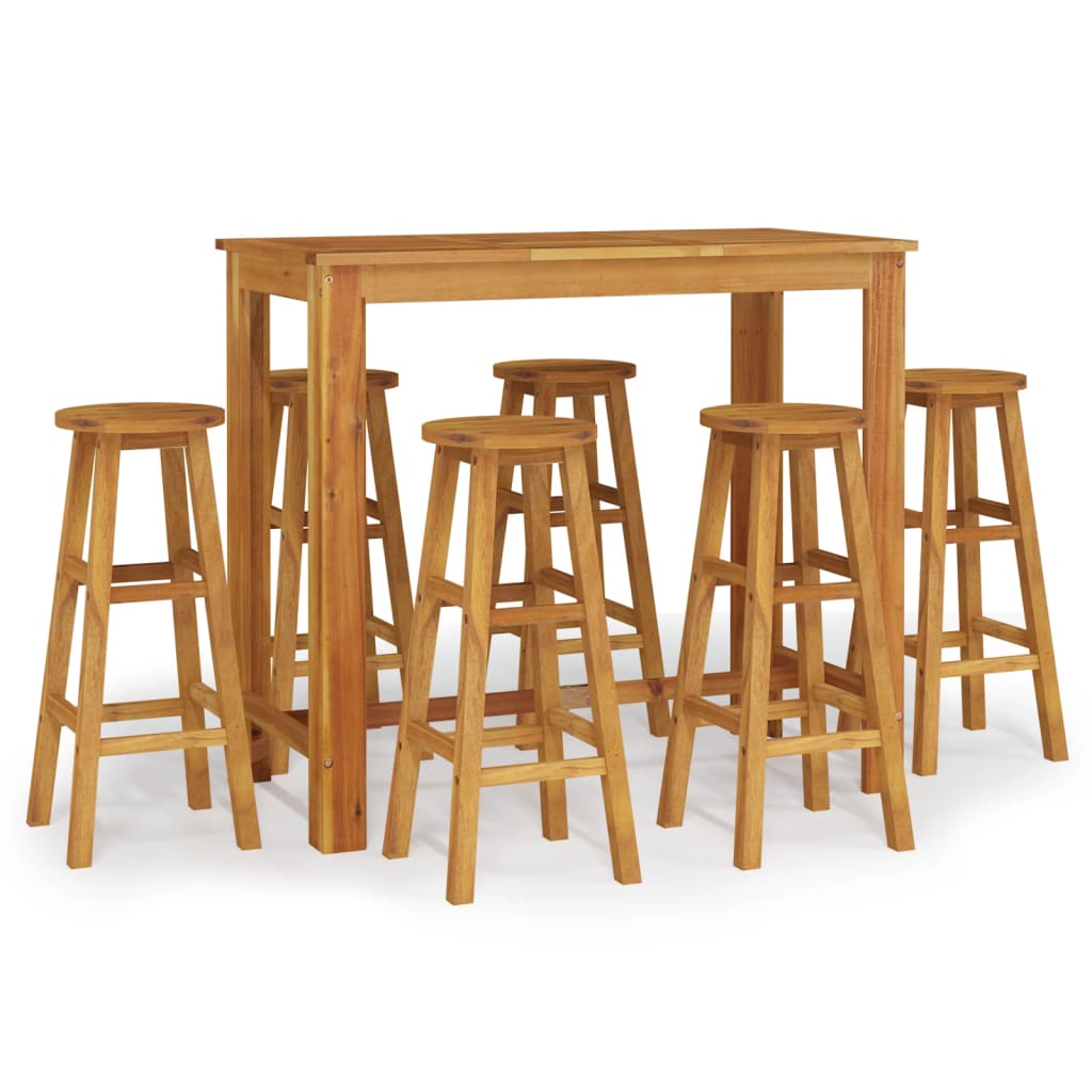 7 Piece Patio Bar Set Solid Wood Acacia