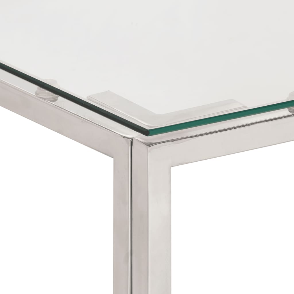 Coffee Table Silver Stainless Steel and Tempered Glass