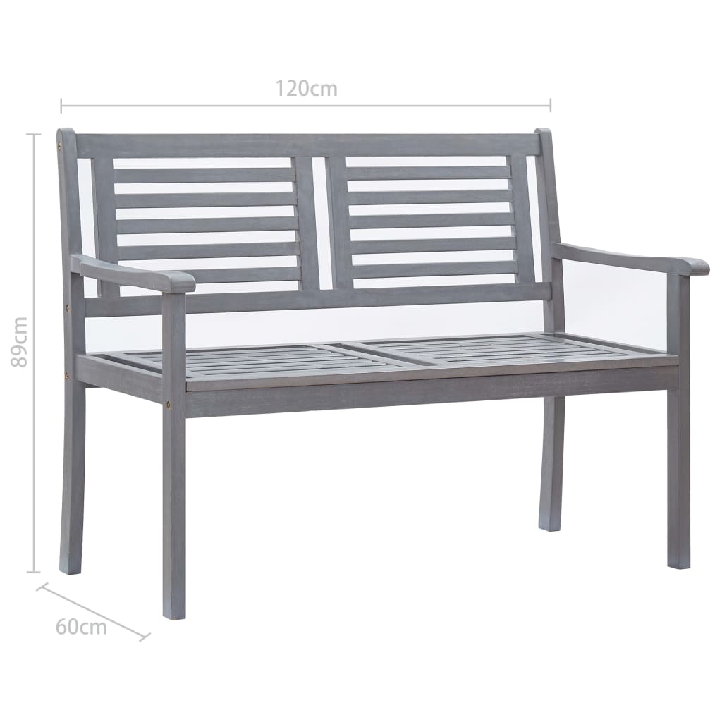 2-Seater Patio Bench with Cushion 47.2" Gray Eucalyptus Wood