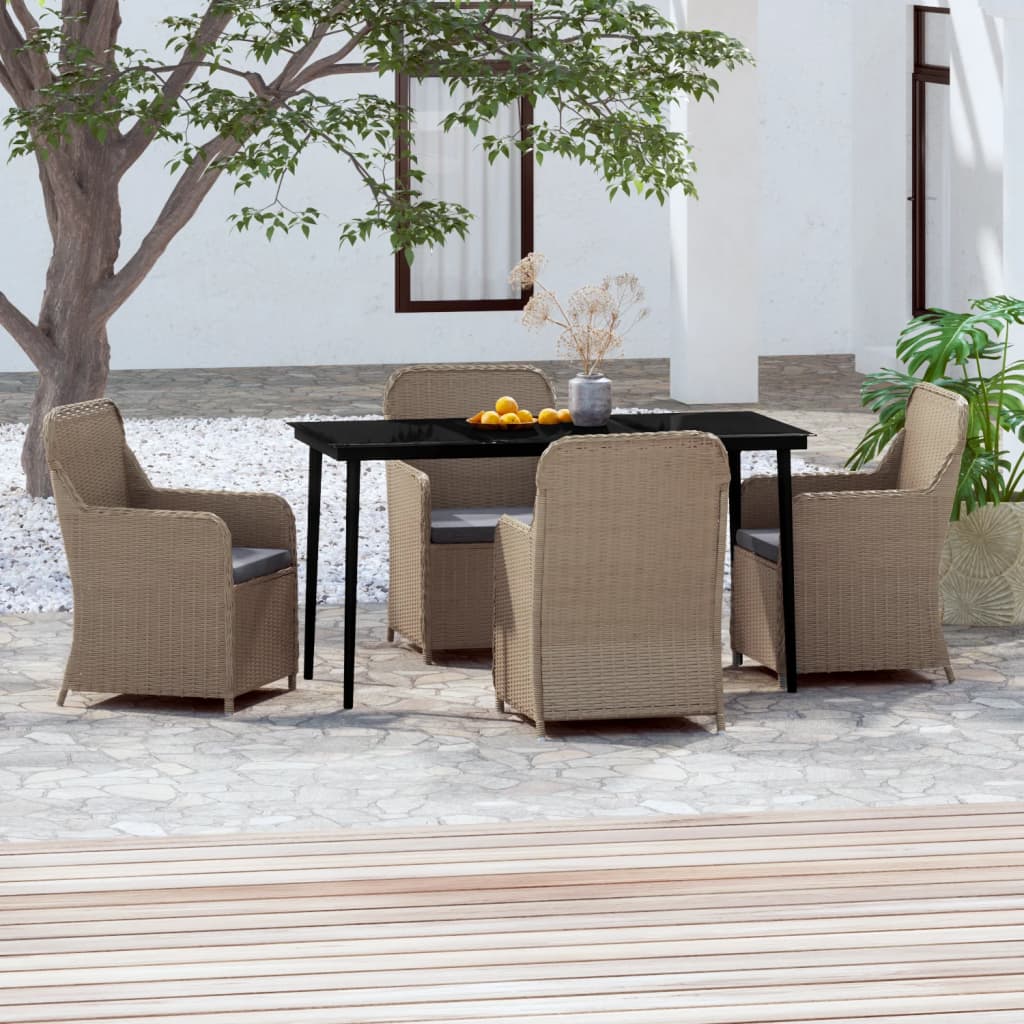 5 Piece Patio Dining Set with Cushions Black