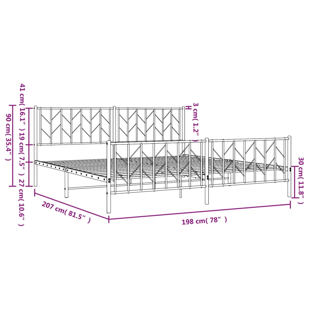 Metal Bed Frame without Mattress with Footboard Black 76"x79.9"