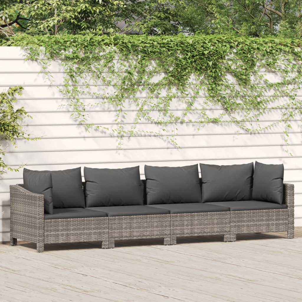 4 Piece Patio Lounge Set with Cushions Gray Poly Rattan