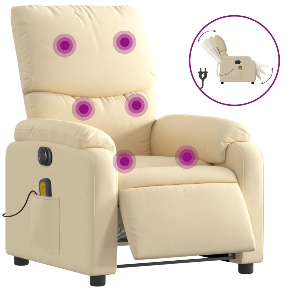 Electric Massage Recliner Chair Cream Fabric