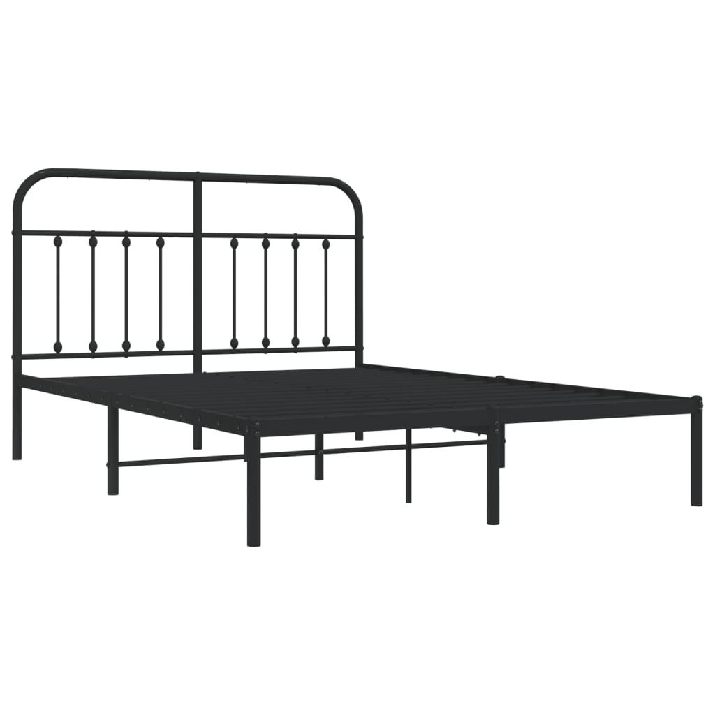 Metal Bed Frame without Mattress with Headboard Black 53.1"x74.8"