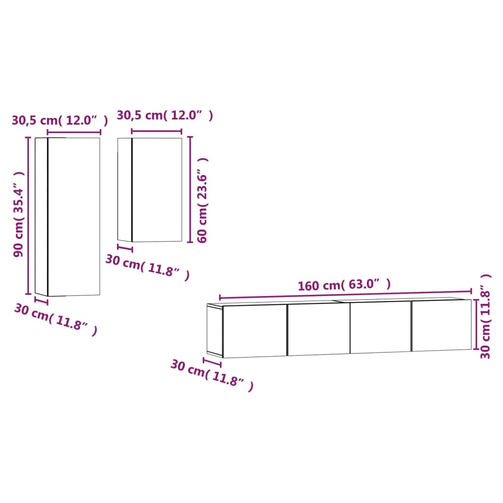 4 Piece TV Stand Set White Engineered Wood