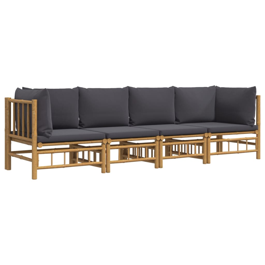 4 Piece Patio Lounge Set with Dark Gray Cushions Bamboo