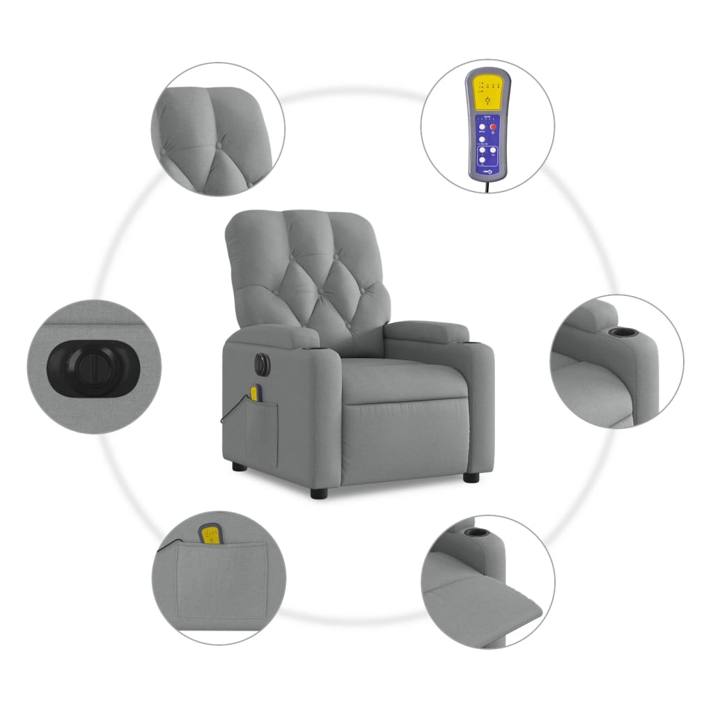 Electric Massage Recliner Chair Light Gray Fabric