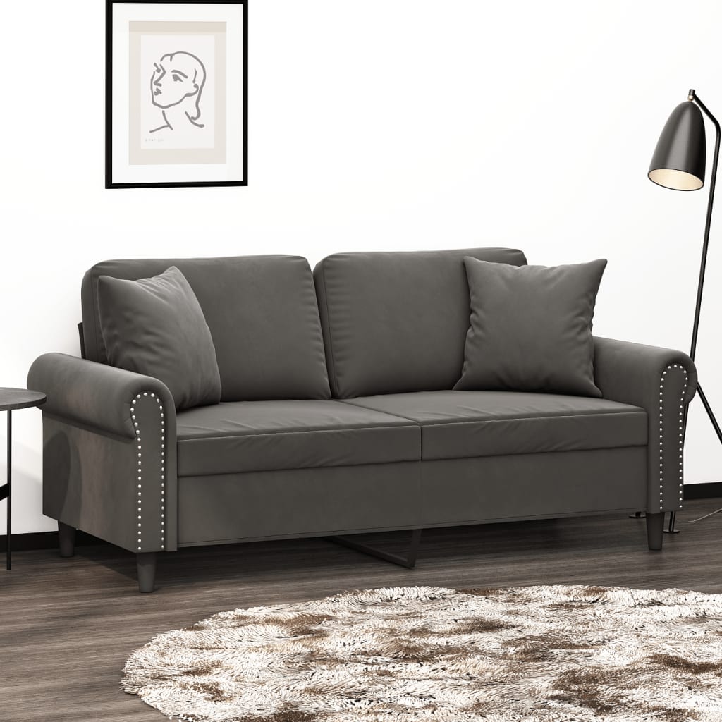 2-Seater Sofa with Pillows&Cushions Light Gray 47.2" Velvet