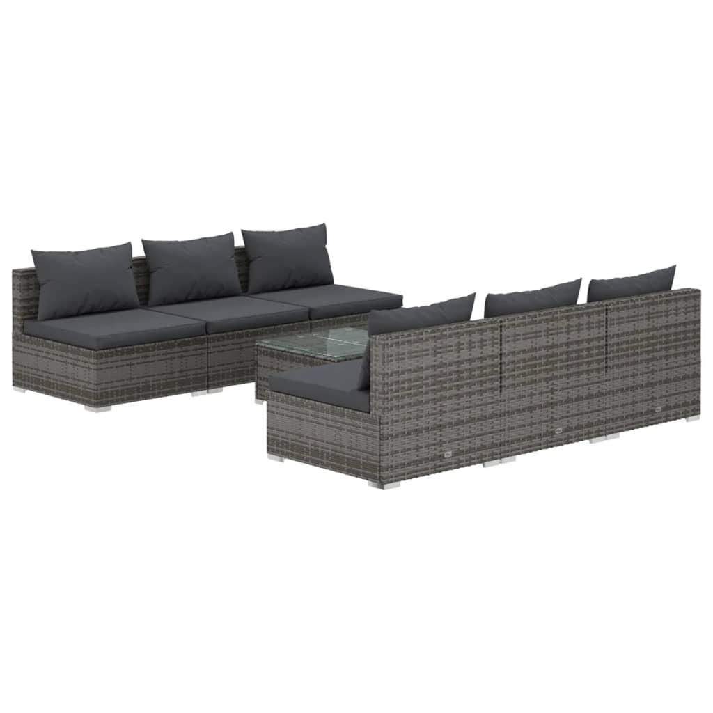 7 Piece Patio Lounge Set with Cushions Poly Rattan Gray