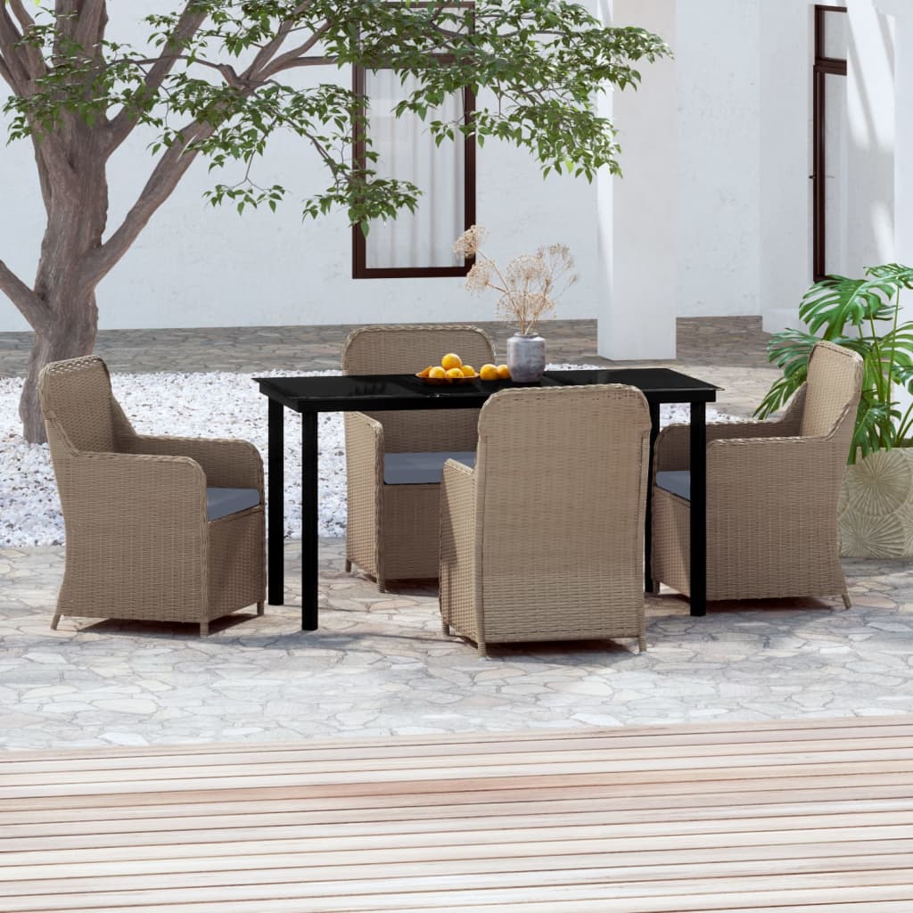 7 Piece Patio Dining Set with Cushions Black