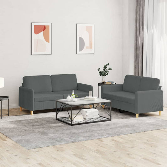 2 Piece Sofa Set with Cushions Dark Gray Fabric