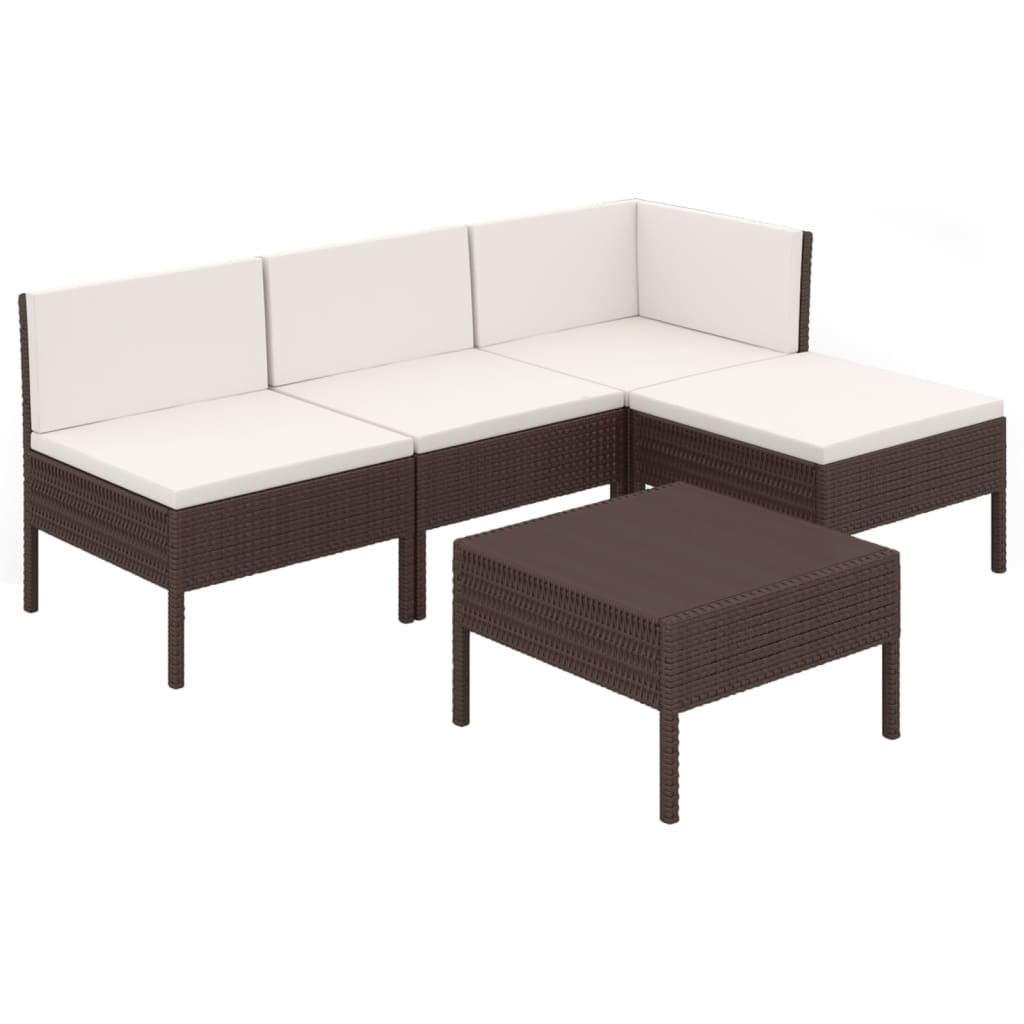 5 Piece Patio Lounge Set with Cushions Poly Rattan Brown