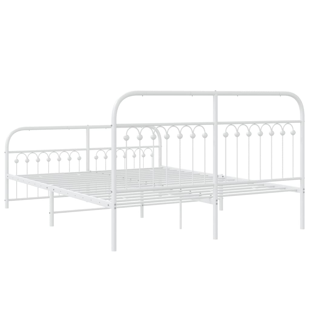 Metal Bed Frame without Mattress with Footboard White 59.1"x78.7"