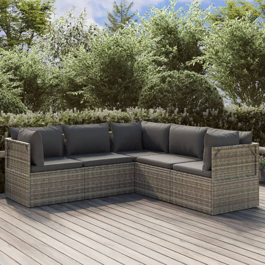 5 Piece Patio Lounge Set with Cushions Gray Poly Rattan