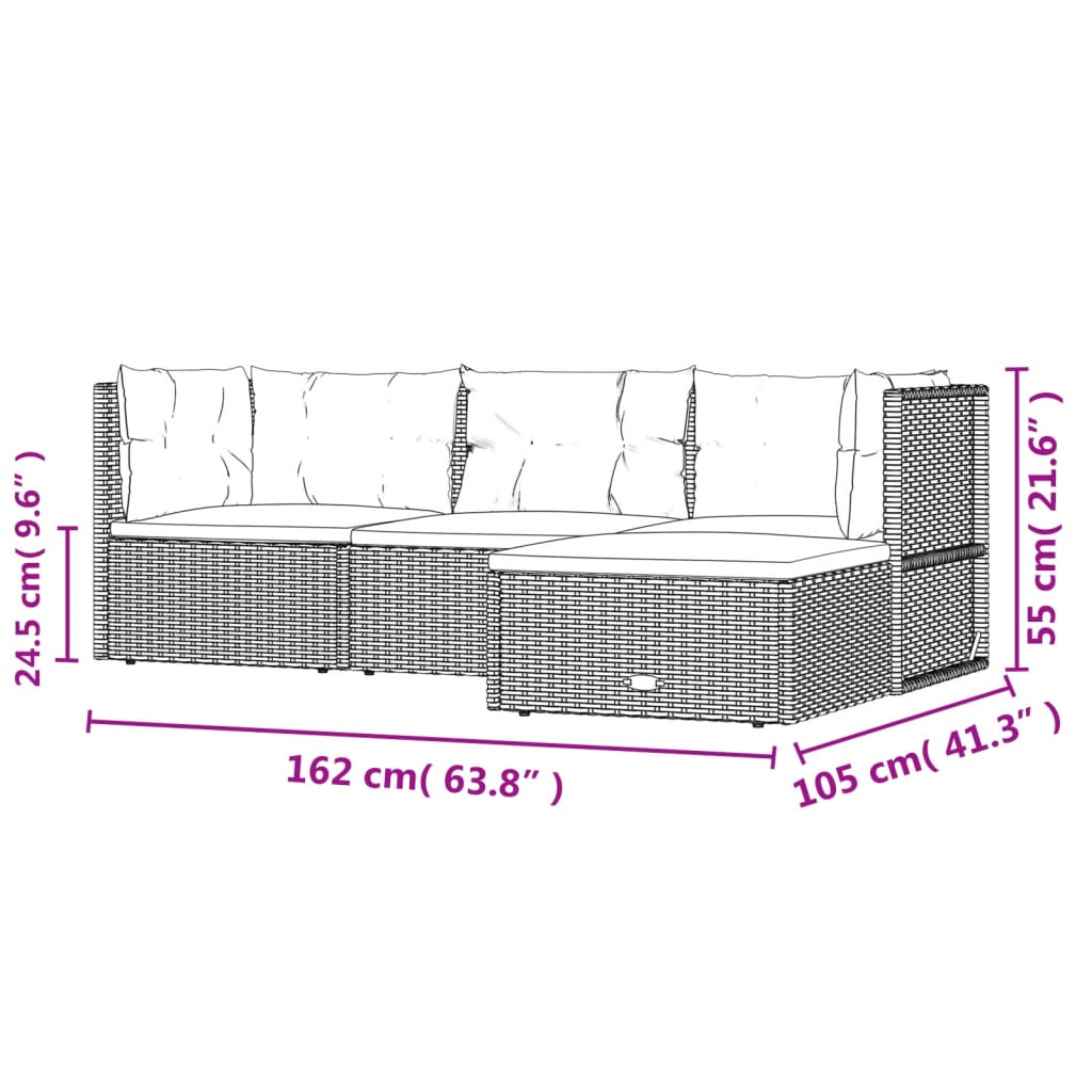 4 Piece Patio Lounge Set with Cushions Gray Poly Rattan